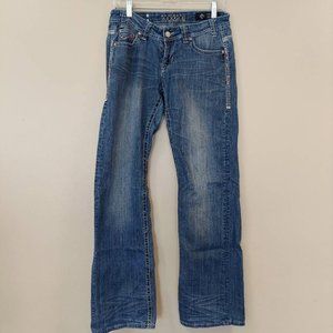 Rock And Roll Cowgirl Womens Riding Boot Cut Jeans Blue Stretch Pockets Denim 28